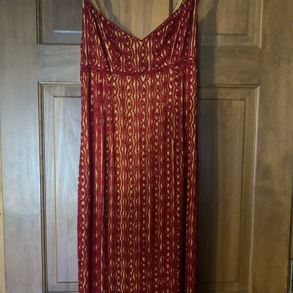 Vintage Todd Oldham red beaded cocktail dress-size medium
